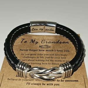 Black and Silver Men's Bracelet 'Love My Grandson'